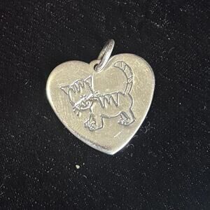 Lucy Ann Sterling Silver Cat Heart Shaped Charm 1"